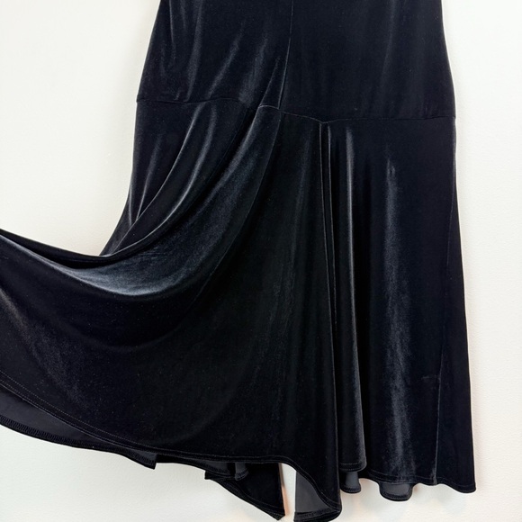 Vintage 80s Amanda Lane Black Velvet Asymmetric Midi Dress Plus Size 16 - Picture 9 of 10
